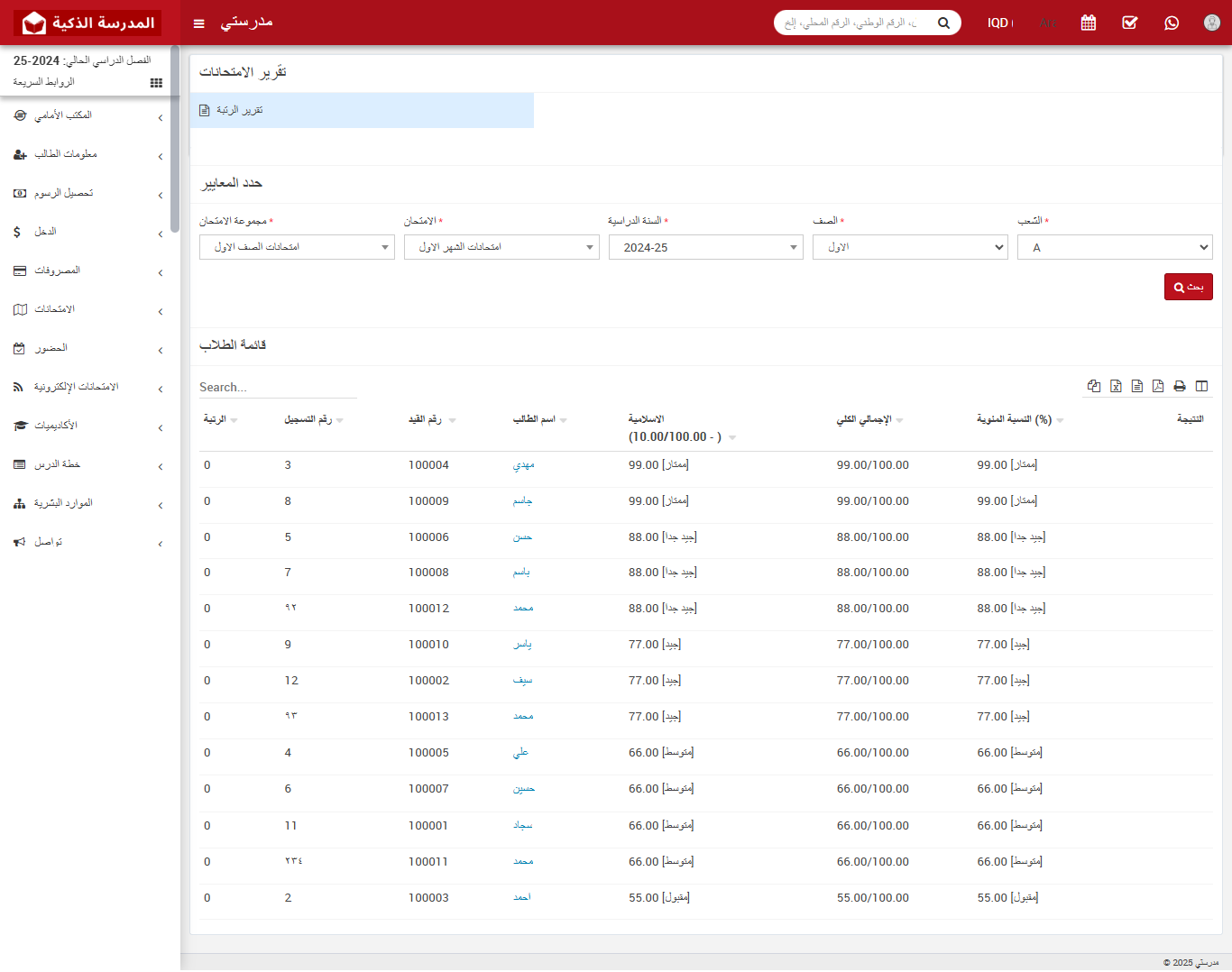 كيفية التحقق من تقرير الترتيب (Rank Report) في نظام إدارة المدارس الذكية